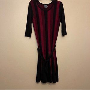 Gabby Skye Sweater Dress Black Red Stripe Belted L